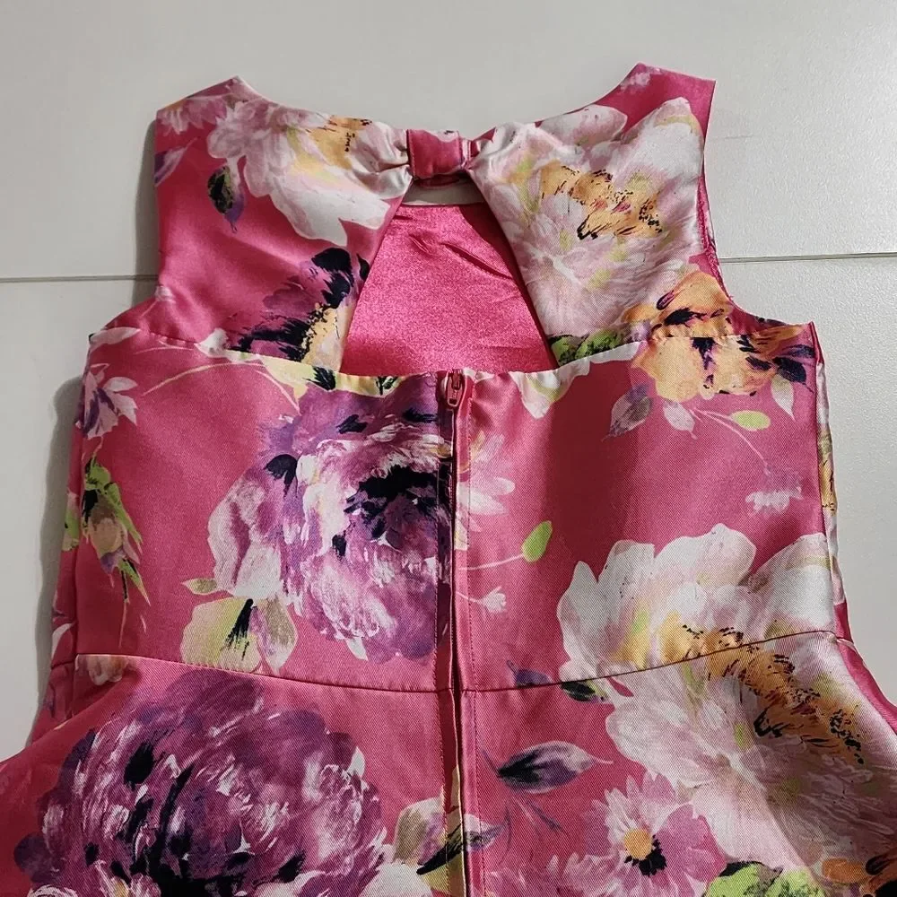 Girls Elegant Floral Magenta Pleated Easter Dress Cardigan & Headband Set Size 6